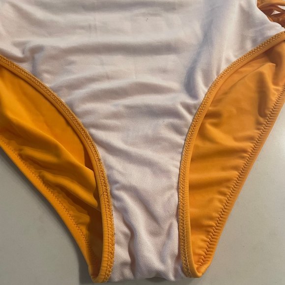 Mustard / Yellow Crisscross Lace Up Slimming One Piece Swimsuit - Picture 11 of 13